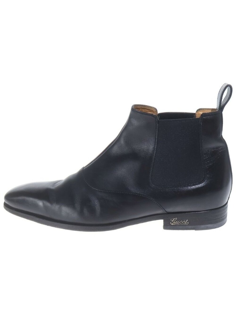 Gucci Logo Leather Side Gore Boots Black
